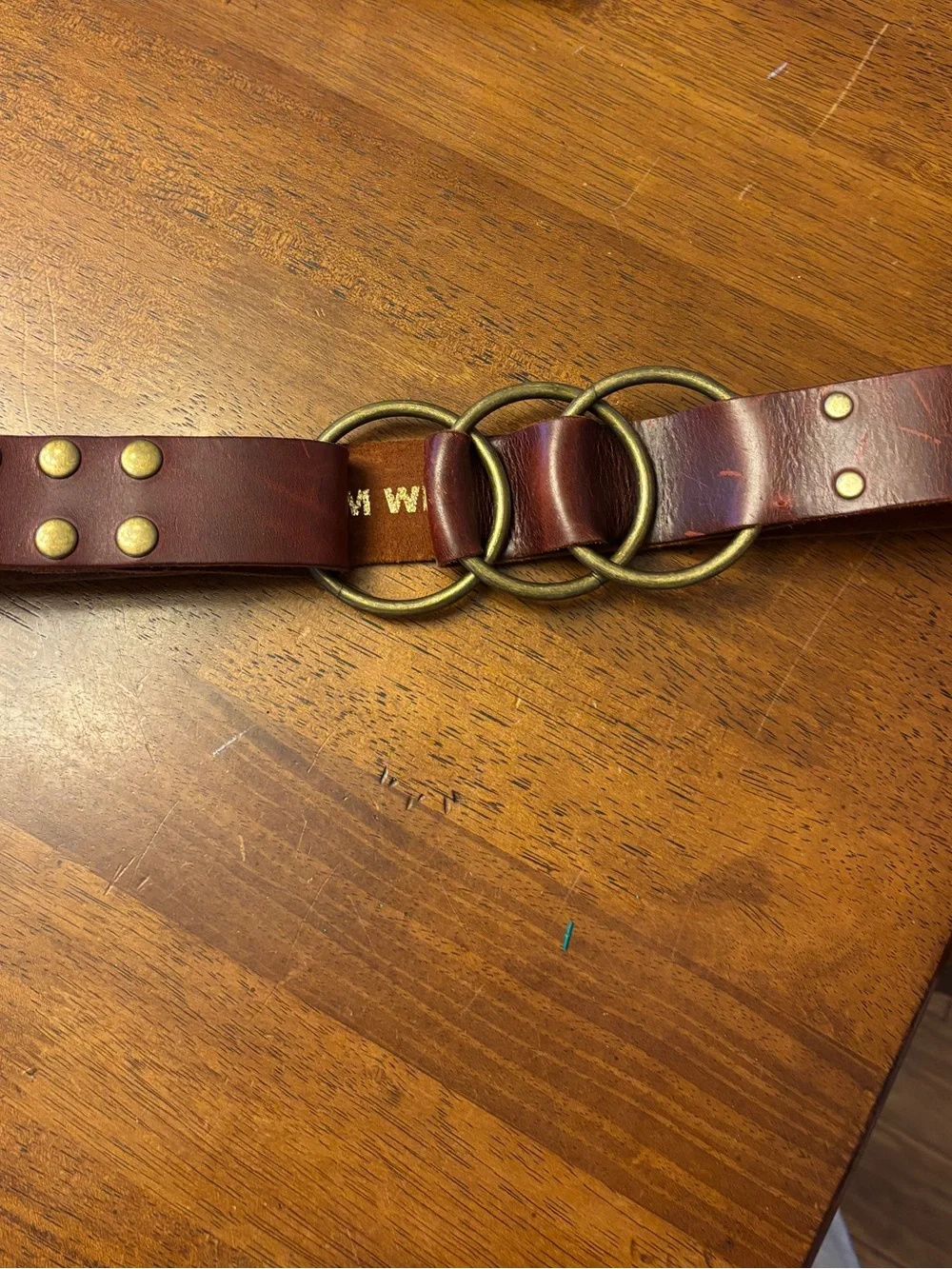 Kim White Women's Brown Leather Belt with Triple Ring Buckle stylish belt